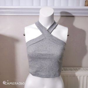 Criss Cross Heather Grey Crop Top